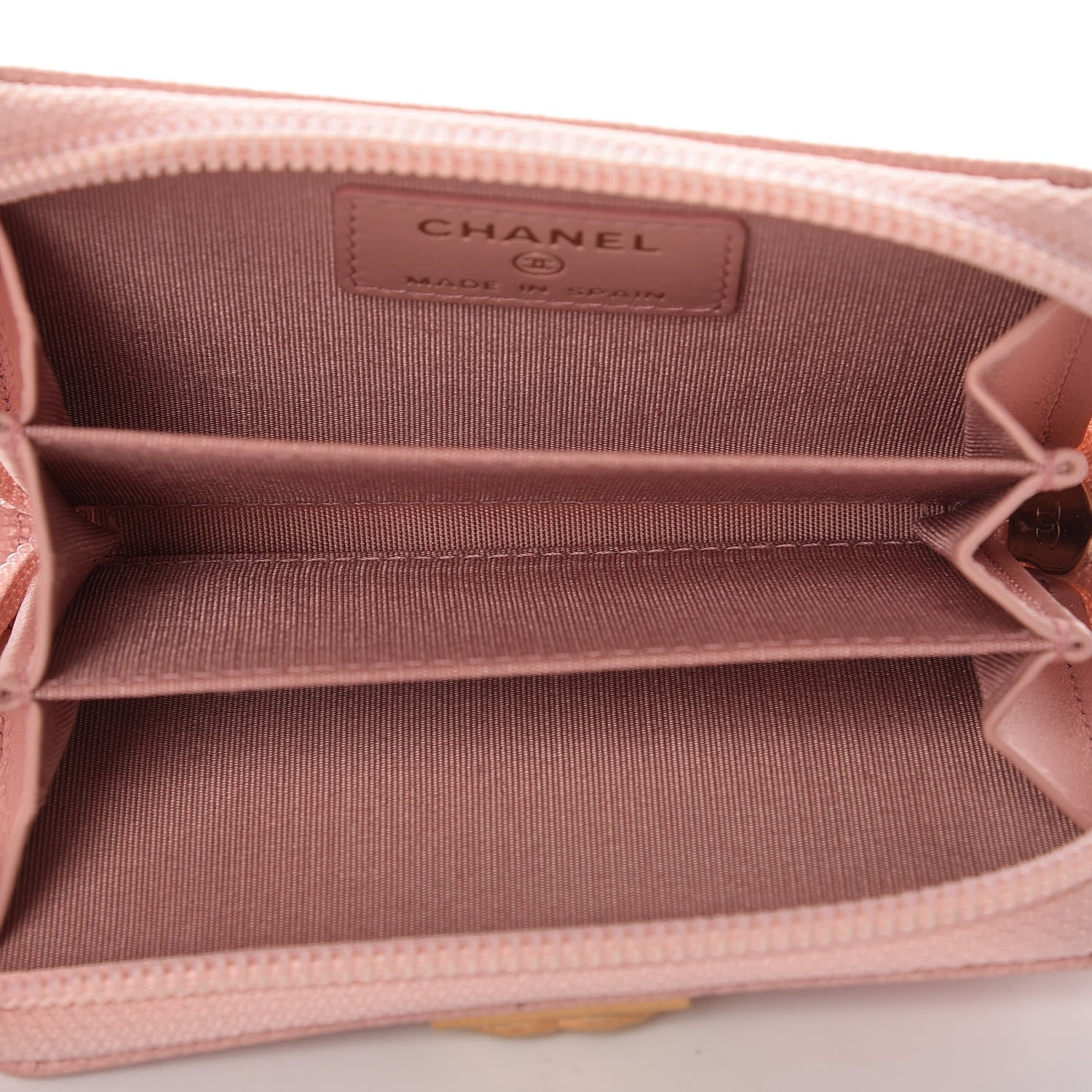 Chanel Caviar Quilted Boy Zip Around Coin Purse Wallet Pink 5 of 8