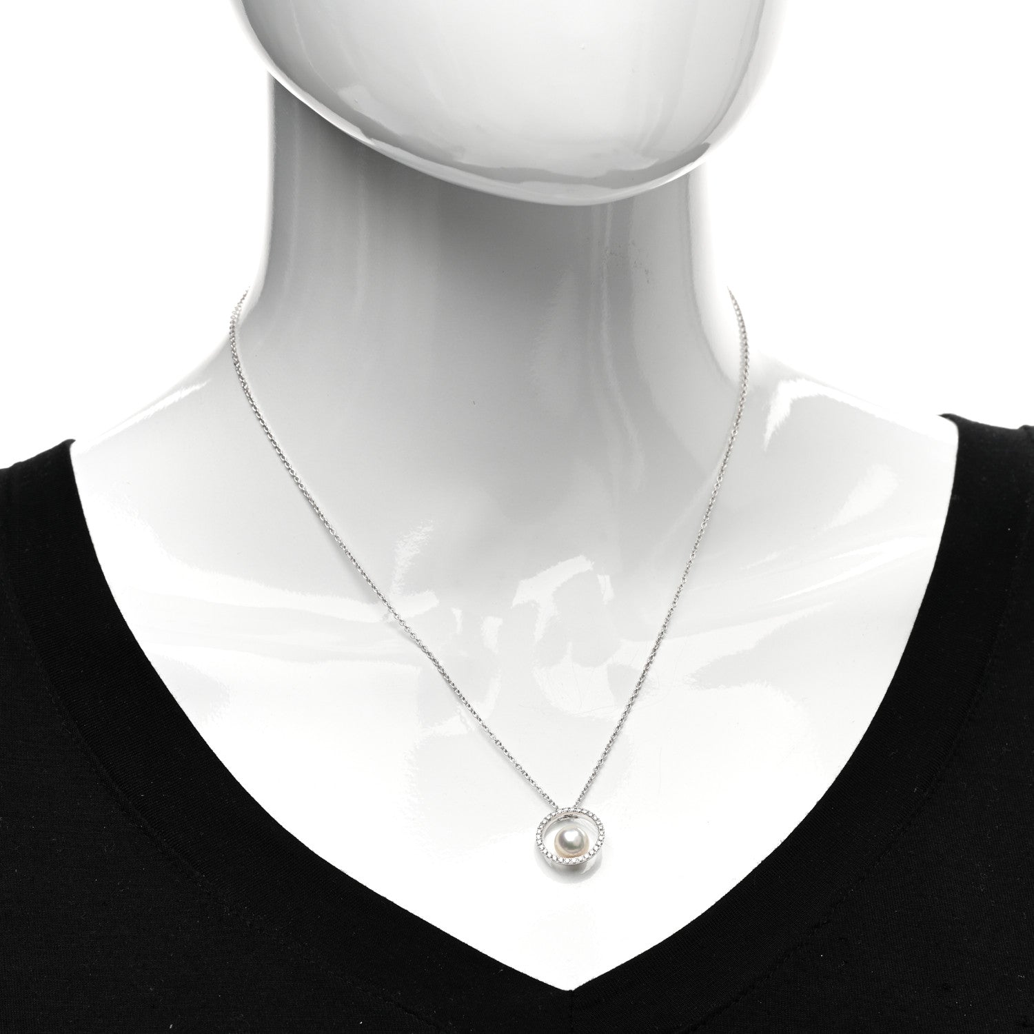 Mikimoto 18K White Gold Diamond Akoya Pearl 7mm Circle Pendant Necklace 2 of 5