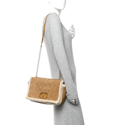 Christian Dior Shearling Cannage Large Caro Bag Camel 2 of 10