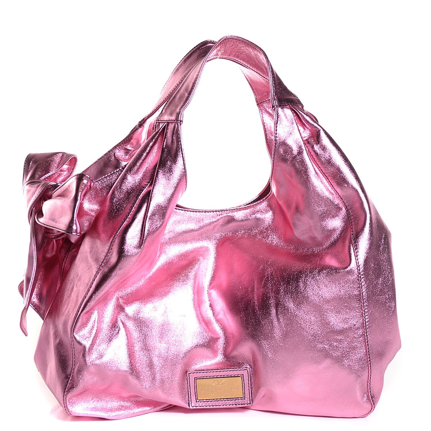 Metallic Nappa Nuage Bow Hobo Pink
