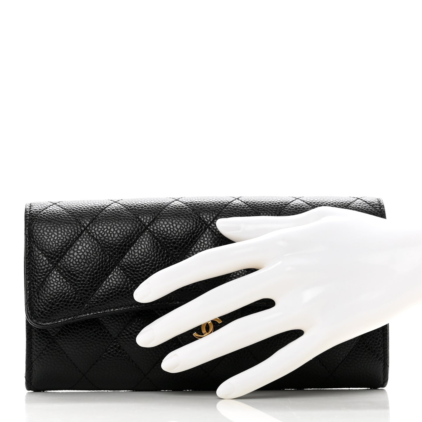 Caviar Quilted Large Gusset Flap Wallet Black