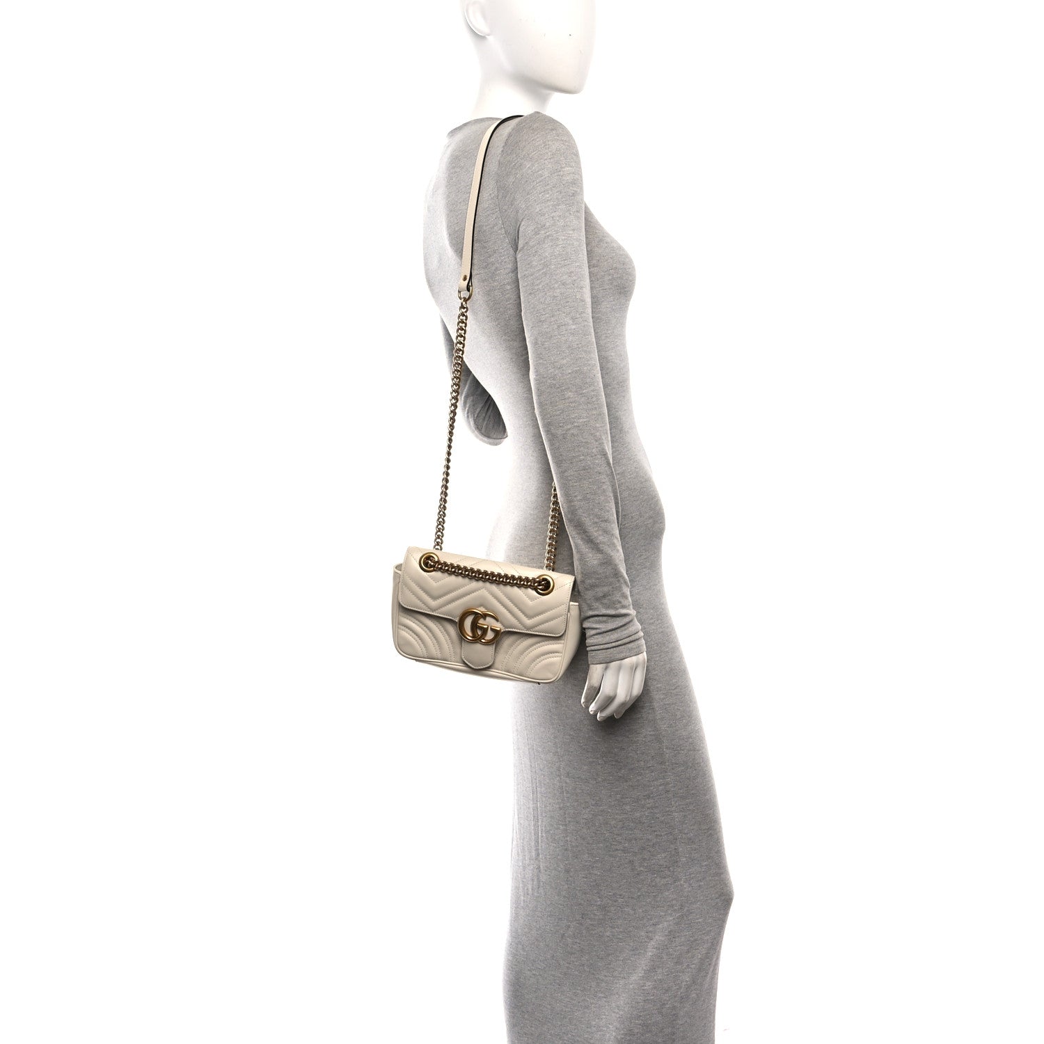 Gucci Calfskin Matelasse Mini GG Marmont Shoulder Bag White 2 of 12