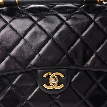 Chanel Glazed Calfskin Quilted Medium Gold Bar Top Handle Flap Black 12 of 12