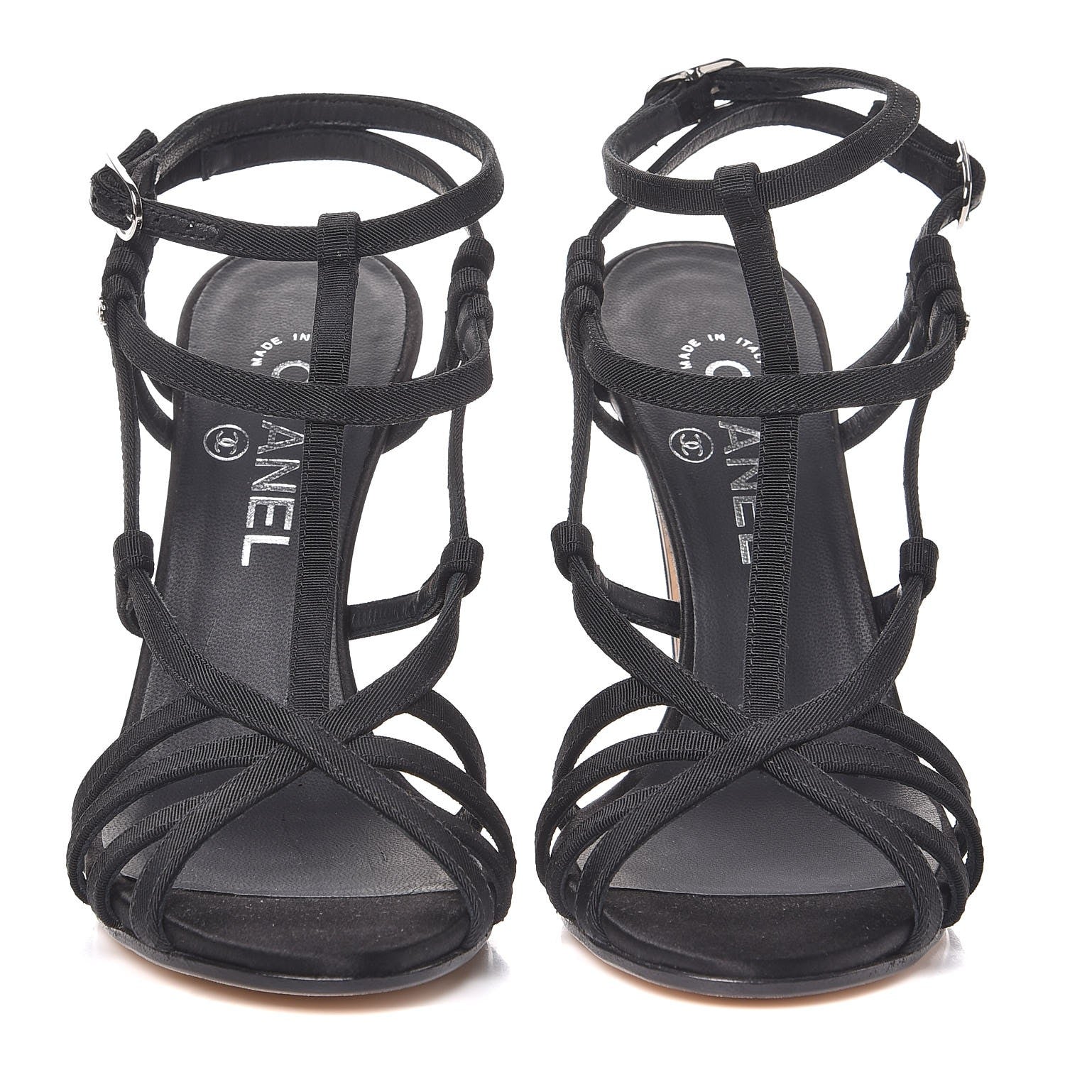 Chanel Grosgrain Pearl Sandals 38 Black 2 of 8