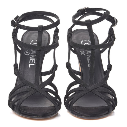 Chanel Grosgrain Pearl Sandals 38 Black 2 of 8