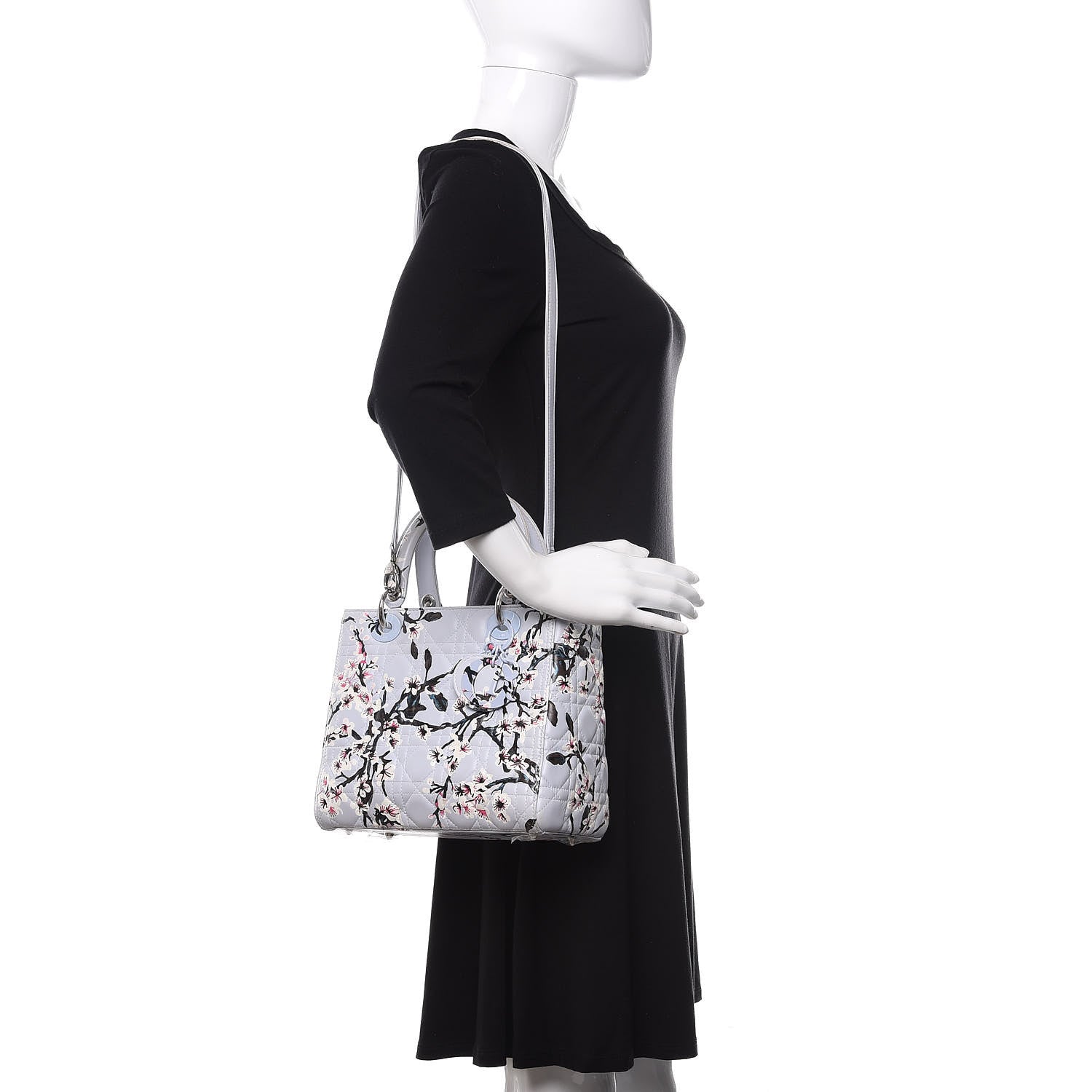 Christian Dior Lambskin Cannage Floral Printed Medium Lady Dior Light Blue 2 of 19
