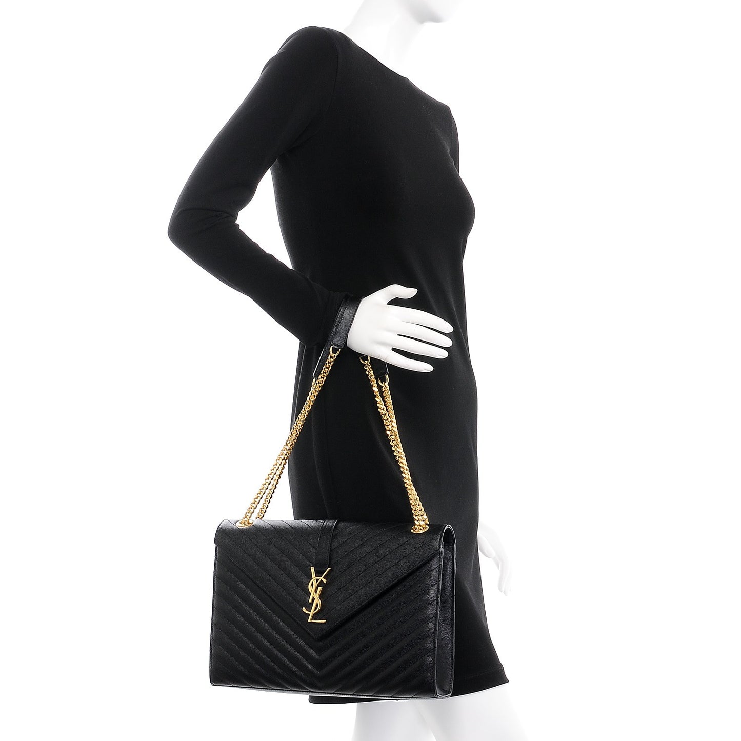 Grain De Poudre Matelasse Chevron Large Monogram Satchel Black