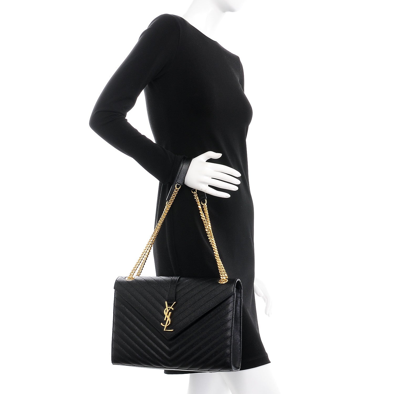 Saint Laurent Grain De Poudre Matelasse Chevron Large Monogram Satchel Black 3 of 8