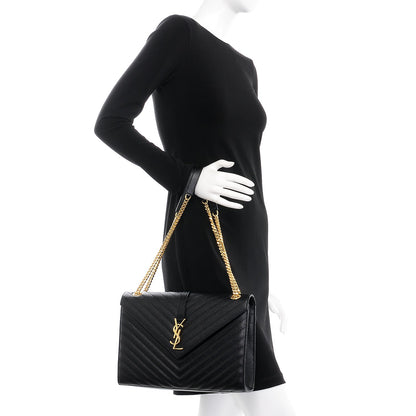 Saint Laurent Grain De Poudre Matelasse Chevron Large Monogram Satchel Black 3 of 8