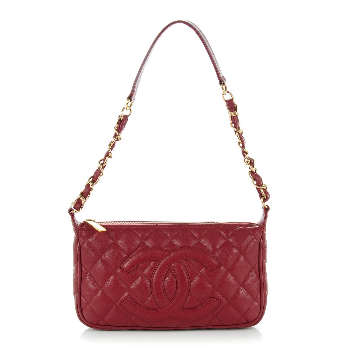 Caviar Quilted Shoulder Bag Dark Red