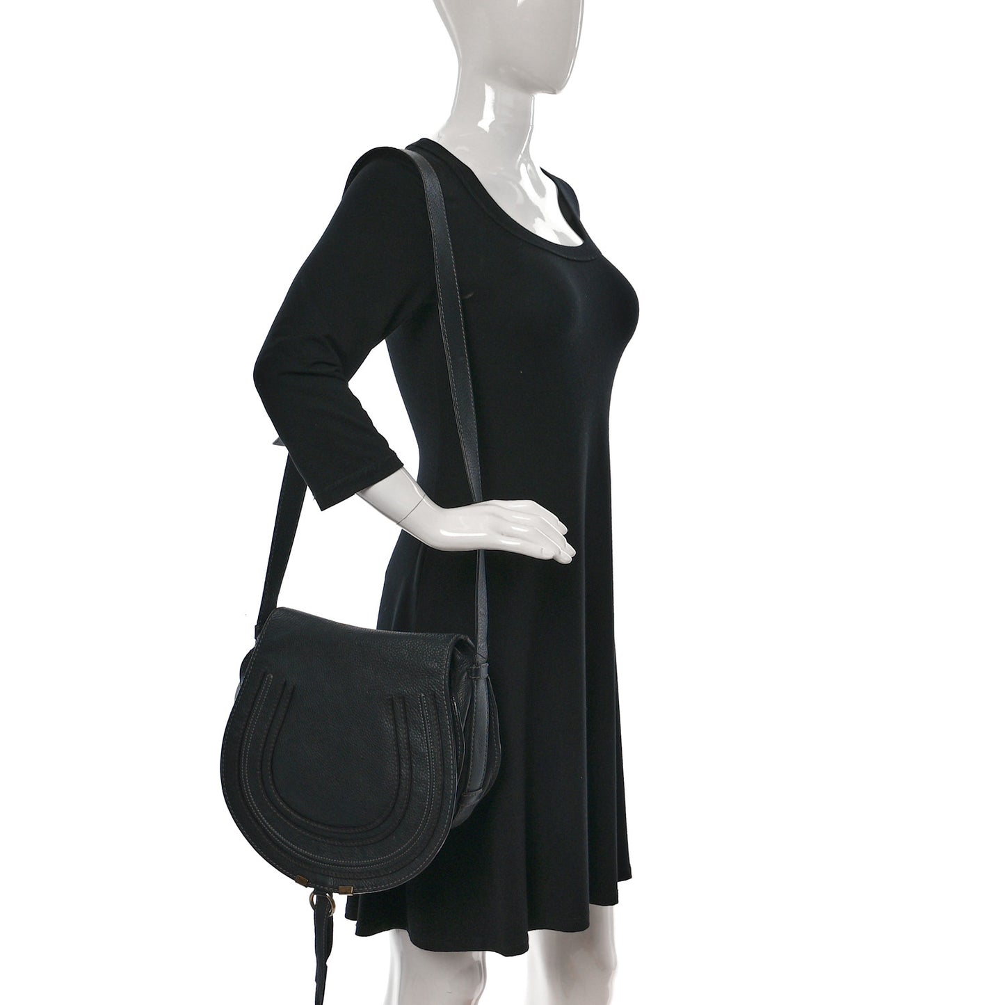 Calfskin Medium Marcie Round Crossbody Bag Black