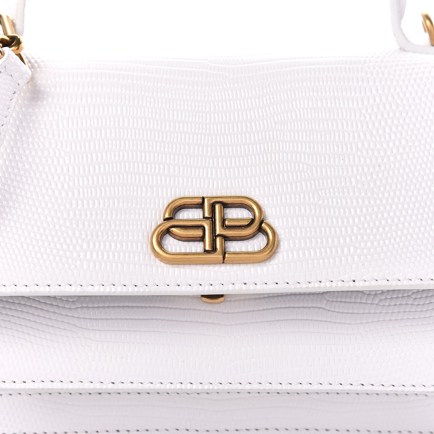 Patent Calfskin Lizard Embossed XS Sharp Top Handle Bag White