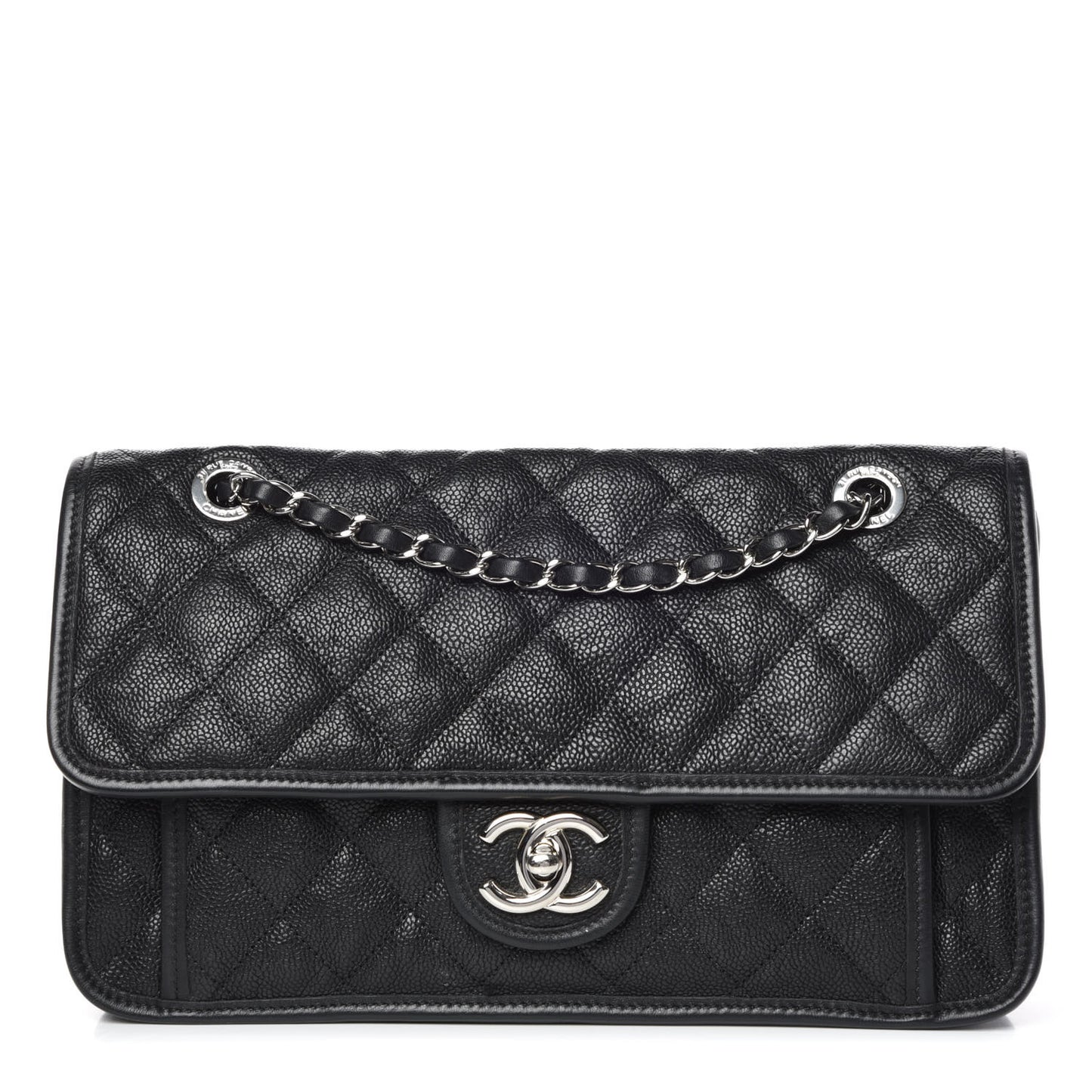 Caviar Quilted Medium French Riviera Flap Black