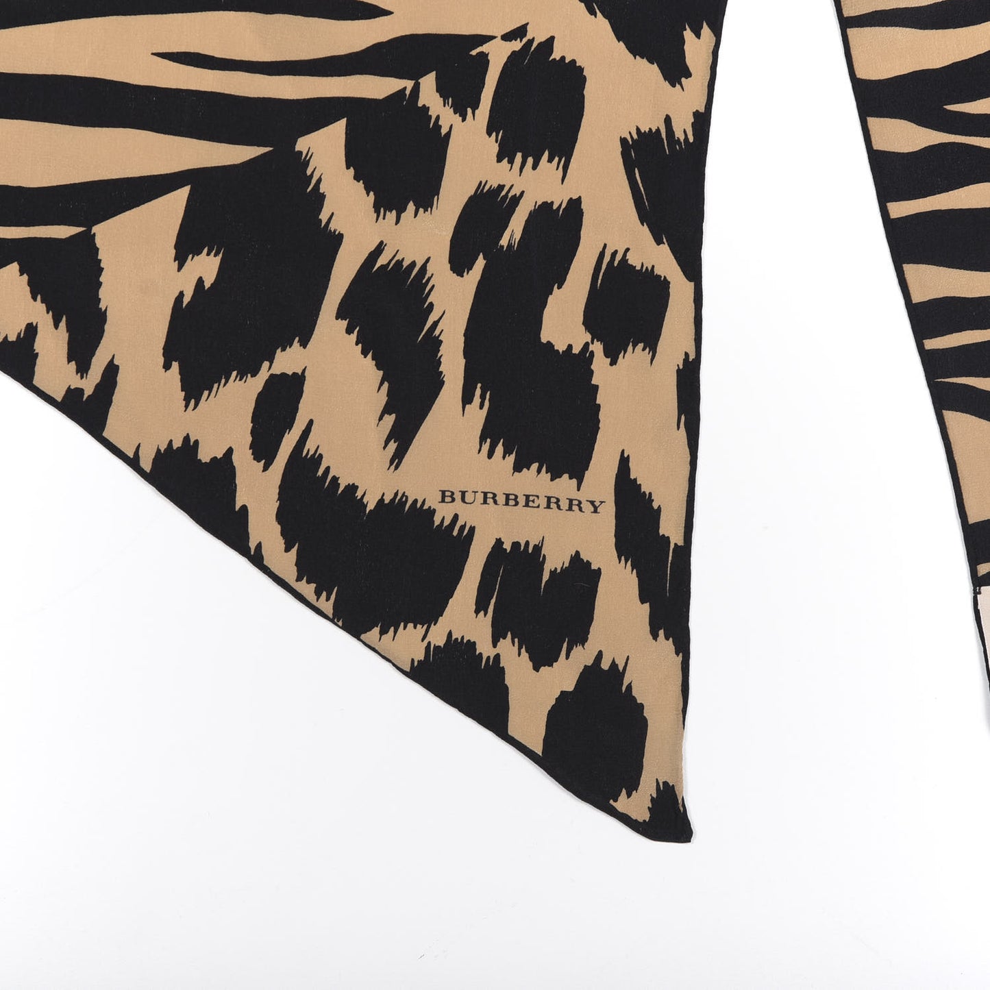 Silk Animal Print Scarf Beige Black