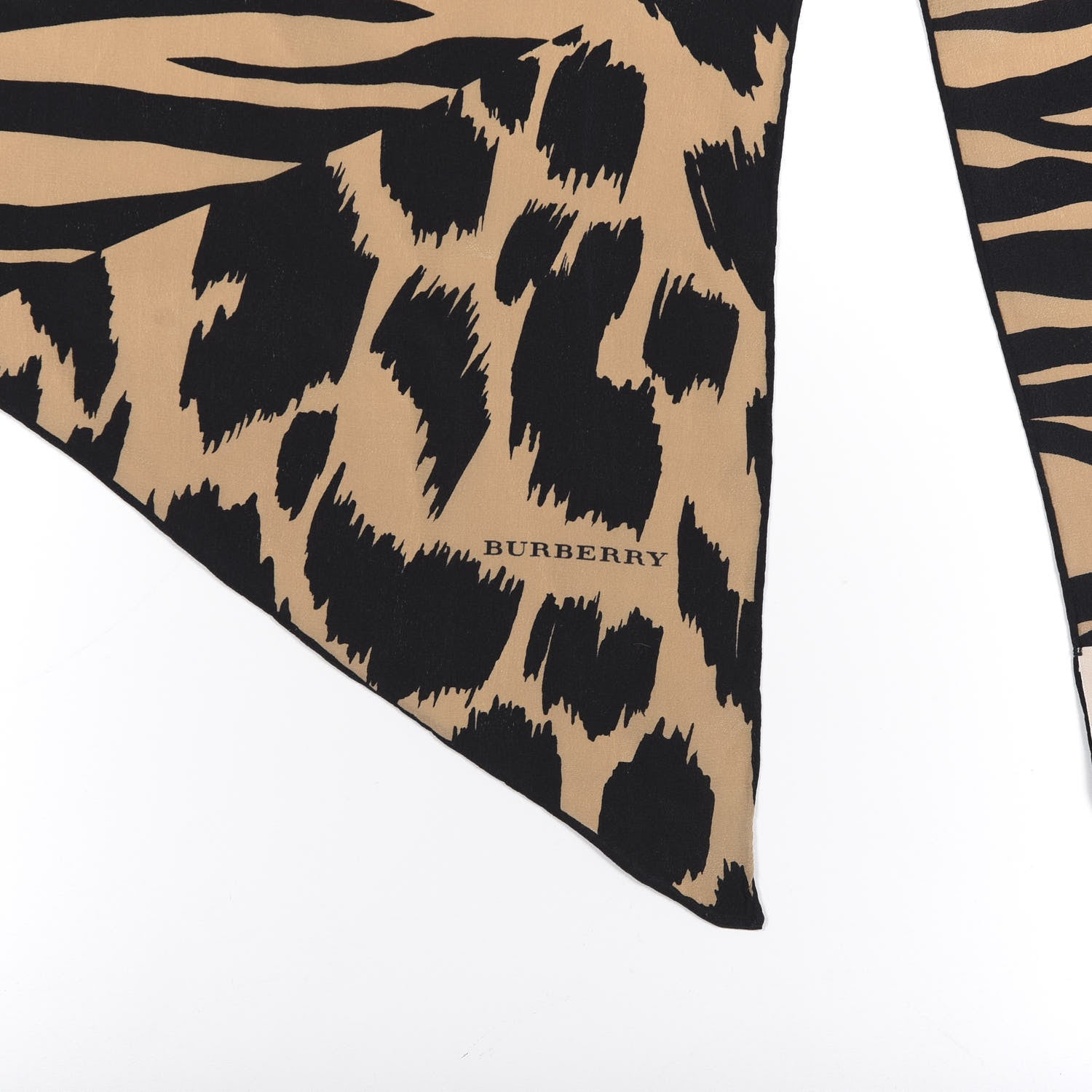 Burberry Silk Animal Print Scarf Beige Black 3 of 4