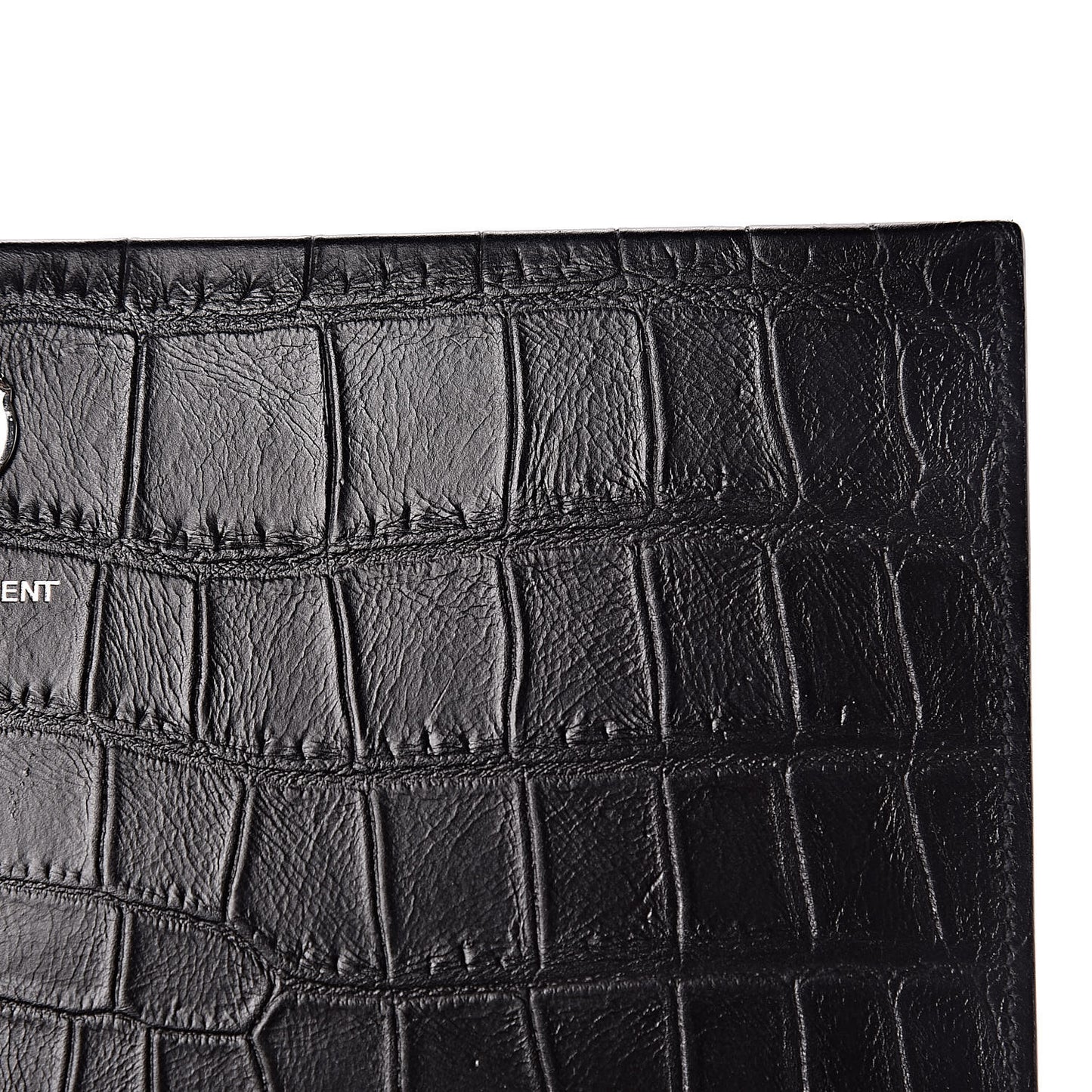 Calfskin Crocodile Embossed Medium Classic Monogram Kate Tassel Satchel Black