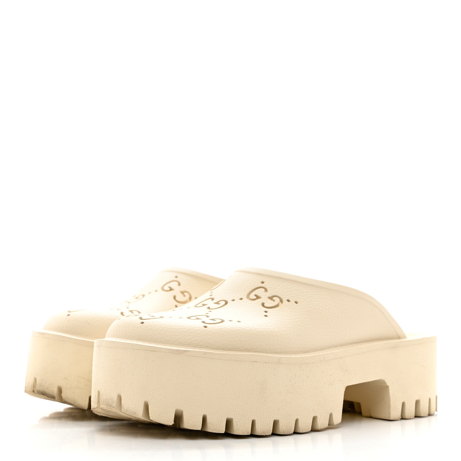 Gucci Rubber GG Monogram Perforated Elea Platform 55mm Lug Sole Sandals 37 Mystic White 3 of 13
