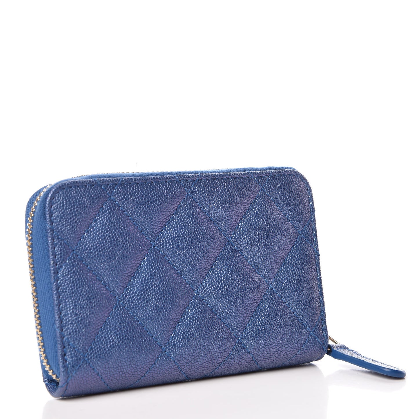 Metallic Caviar Quilted Zip Coin Purse Dark Blue
