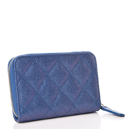 Chanel Metallic Caviar Quilted Zip Coin Purse Dark Blue 3 of 8
