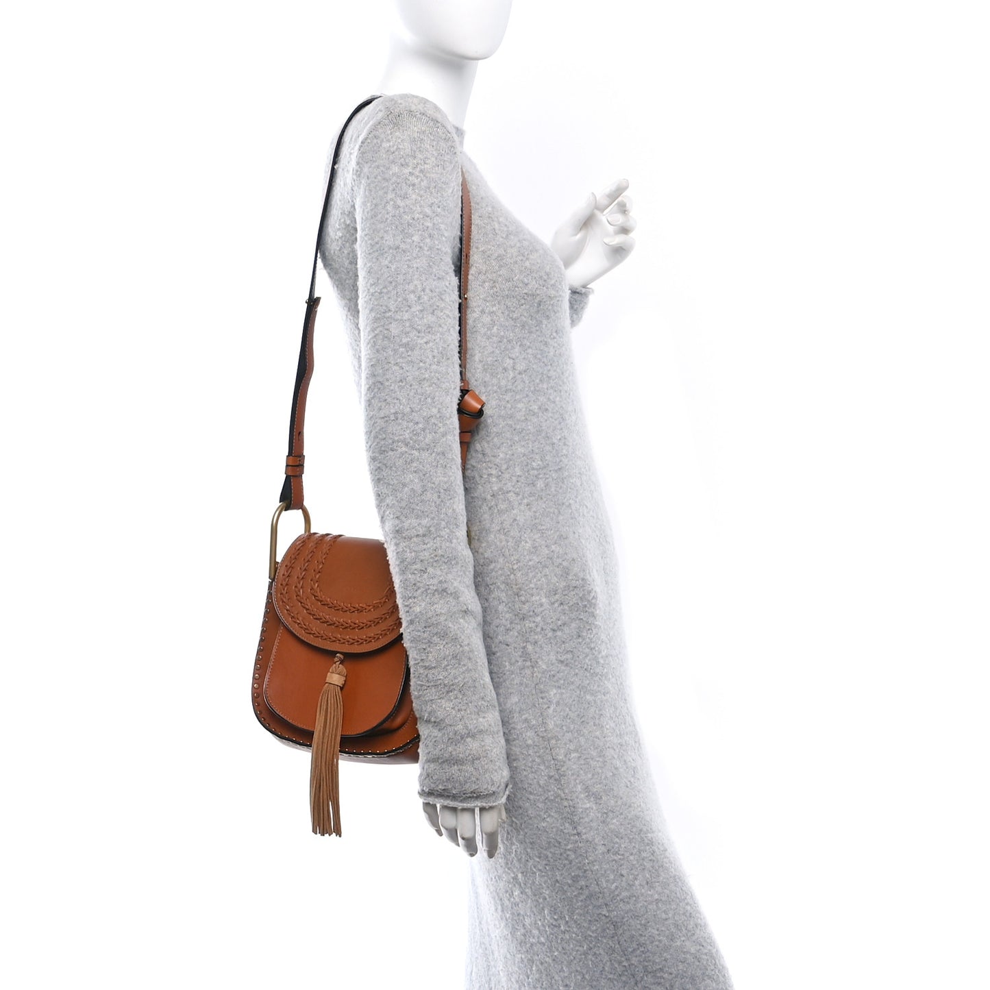 Calfskin Braided Small Hudson Shoulder Bag Caramel