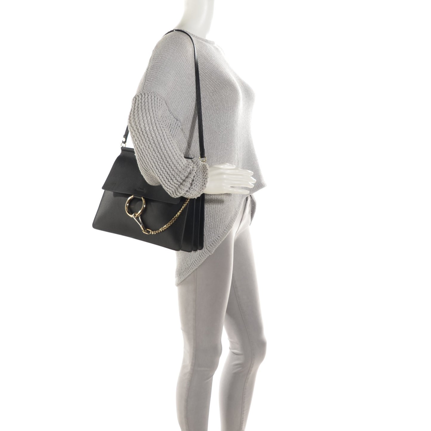 Calfskin Medium Faye Shoulder Bag Black