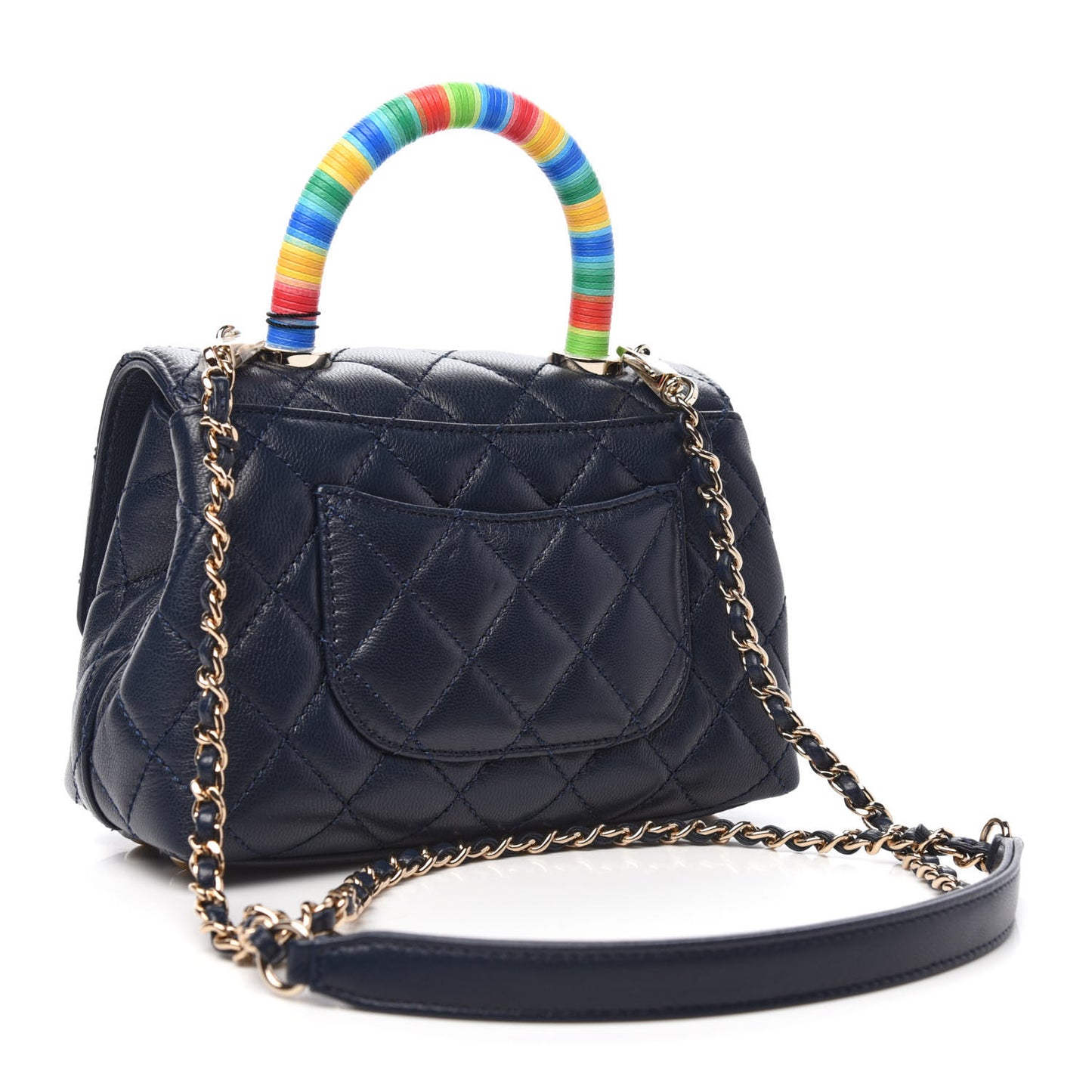 Goatskin Quilted Extra Mini Rainbow Coco Handle Flap Navy Blue