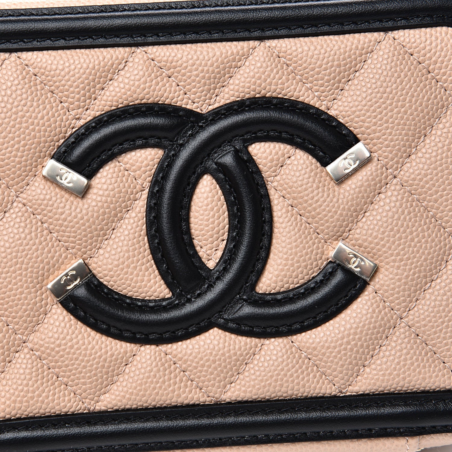 Chanel Caviar Quilted CC Filigree Vanity Clutch With Chain Beige Black 9 of 10