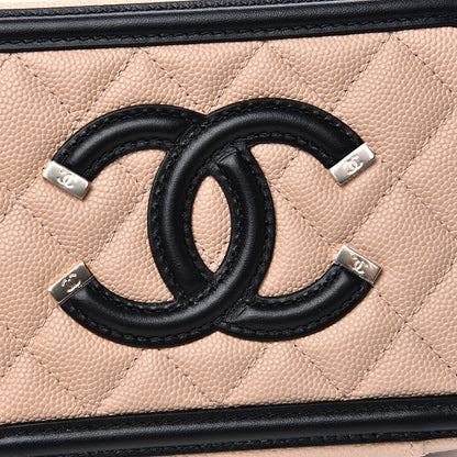 Chanel Caviar Quilted CC Filigree Vanity Clutch With Chain Beige Black 9 of 10