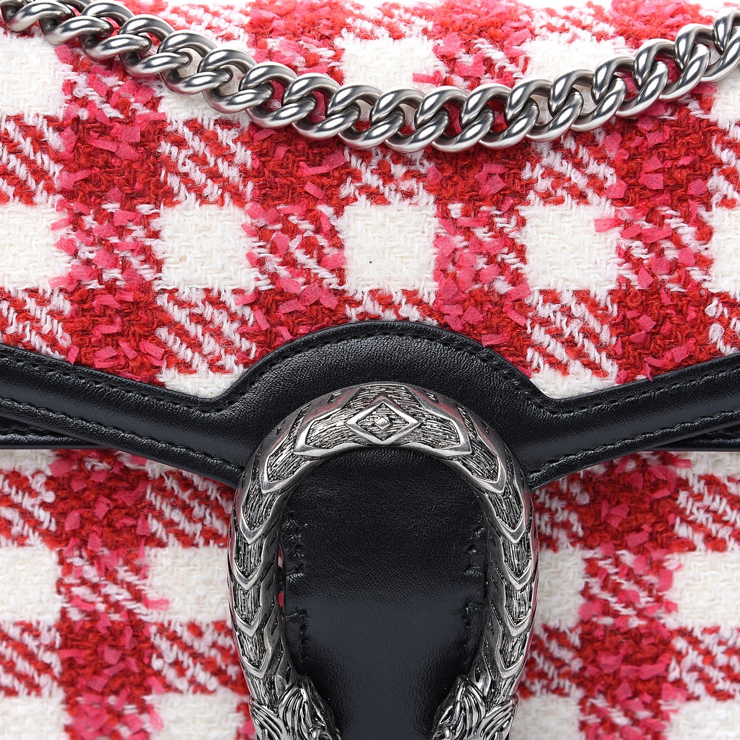 Tweed Check Small Dionysus Shoulder Bag Black Red