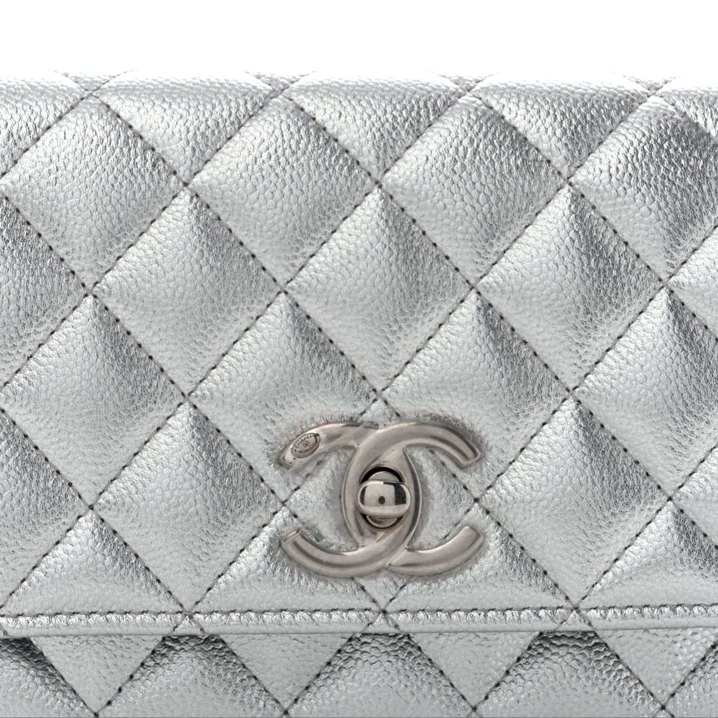 Metallic Caviar Quilted Wallet On Chain WOC Silver