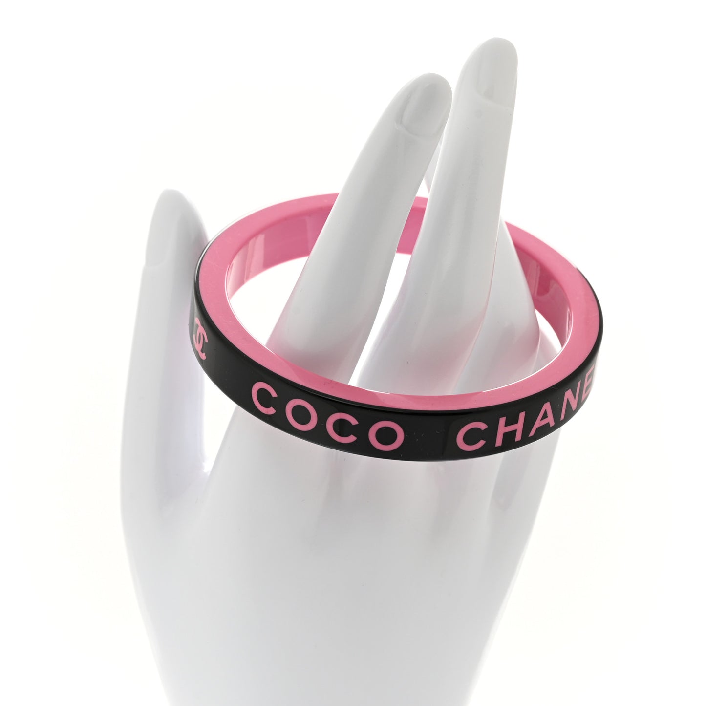 Resin Logo Bangle Bracelet Pink Black