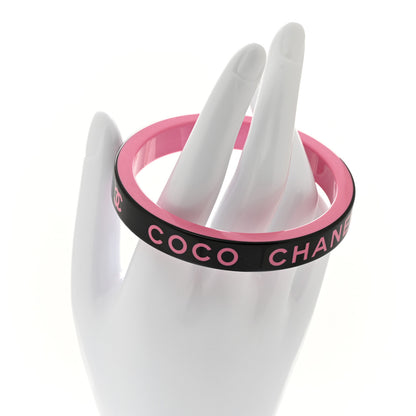 Chanel Resin Logo Bangle Bracelet Pink Black 2 of 4