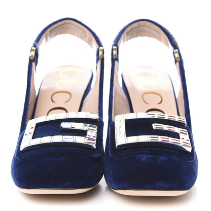 Gucci Velvet Crystal Square G Madelyn Slingbacks 36 Cobalt Blue 2 of 9