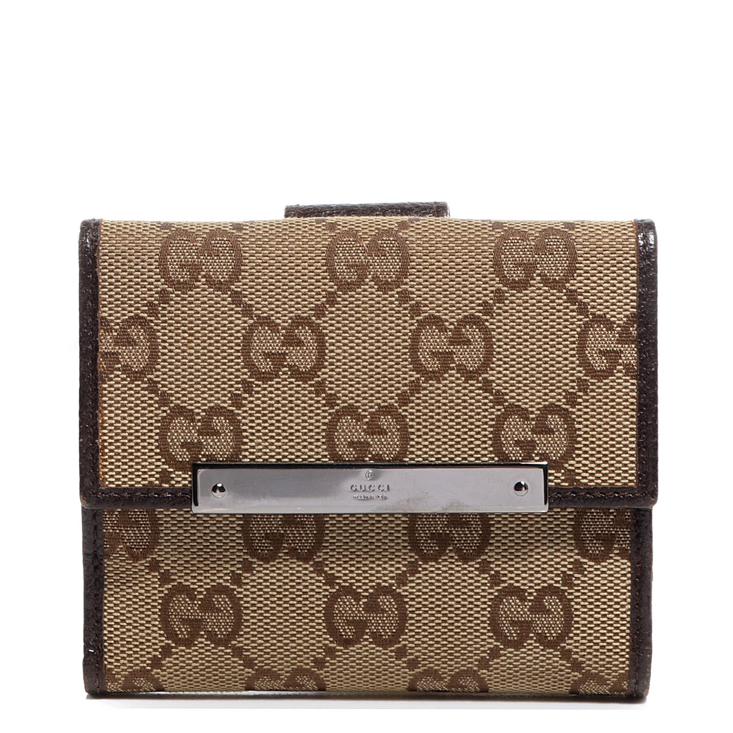 Monogram Textured Calfskin Metal Bar French Flap Wallet Beige Ebony Cocoa