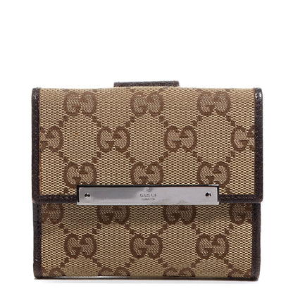 Gucci Monogram Textured Calfskin Metal Bar French Flap Wallet Beige Ebony Cocoa 1 of 7