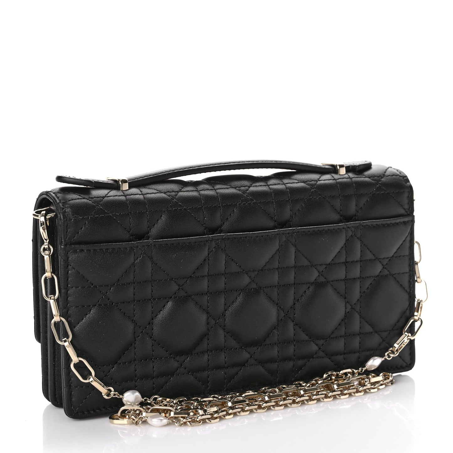 Lambskin Lady Dior Top Handle Clutch Black
