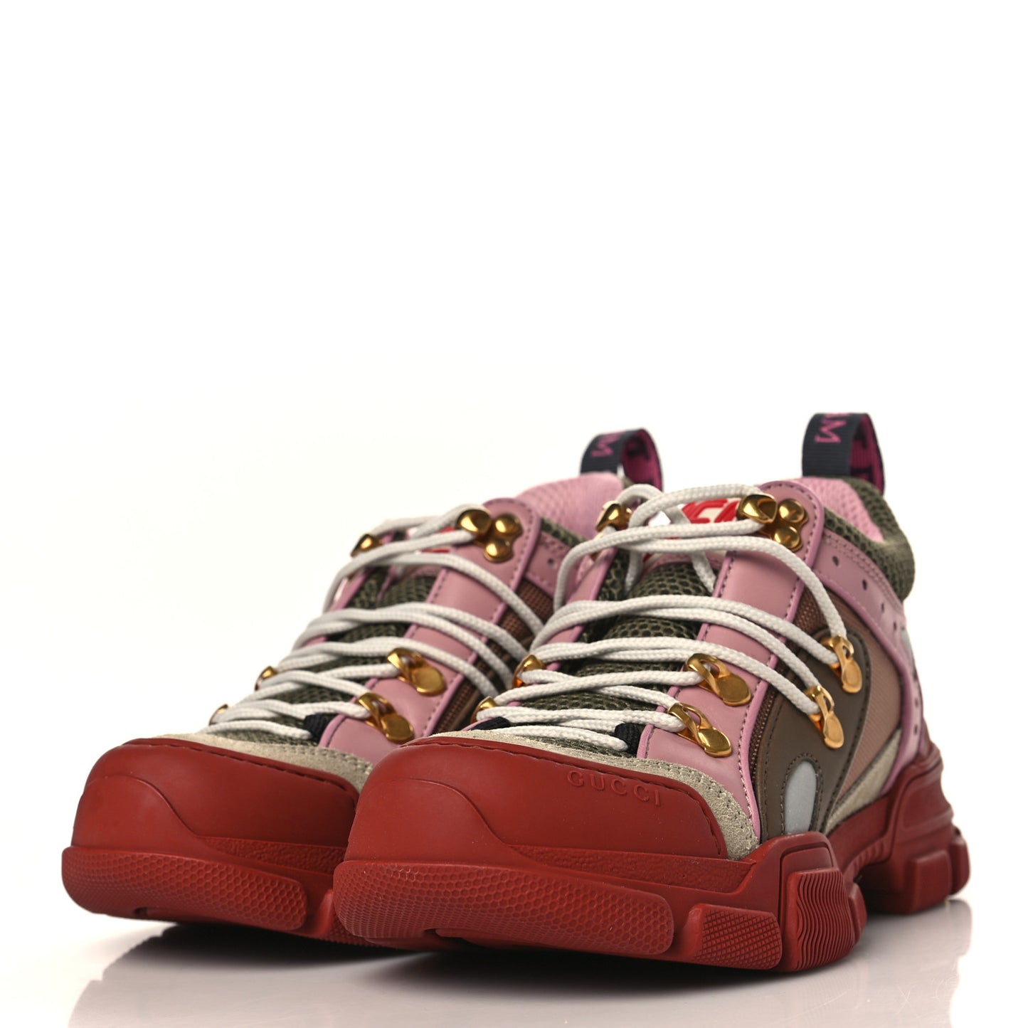 X SEGA Mesh Canvas Calfskin Womens Flashtrek Sneakers 35 Military Oatmeal Carmine Rose Ardesia