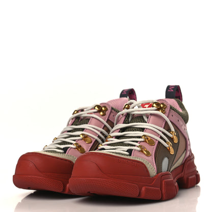 Gucci X SEGA Mesh Canvas Calfskin Womens Flashtrek Sneakers 35 Military Oatmeal Carmine Rose Ardesia 3 of 8