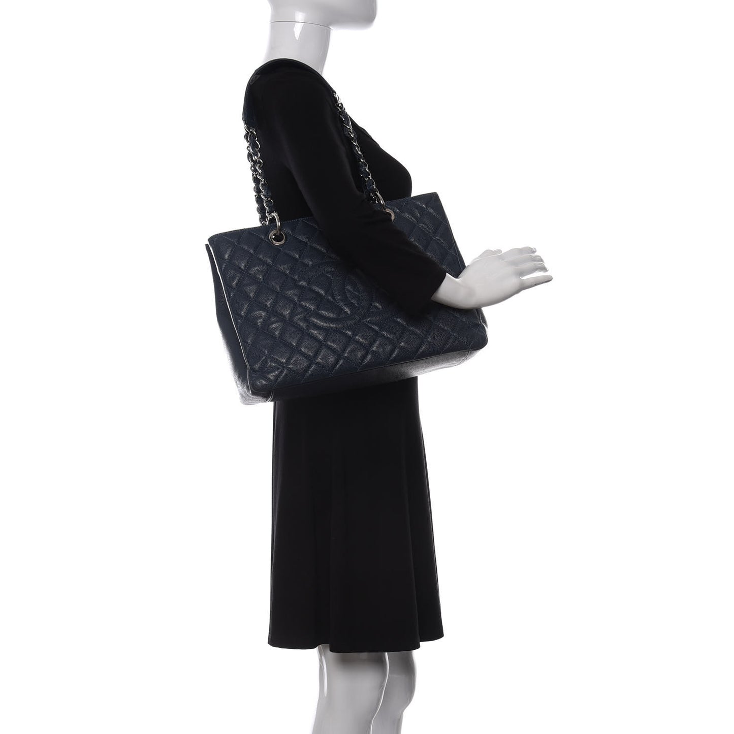 Caviar Quilted Grand Shopping Tote GST Dark Blue