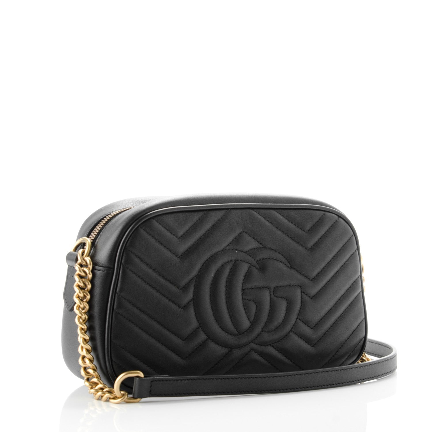 Gucci Calfskin Matelasse Small GG Marmont Chain Shoulder Bag Black 3 of 7
