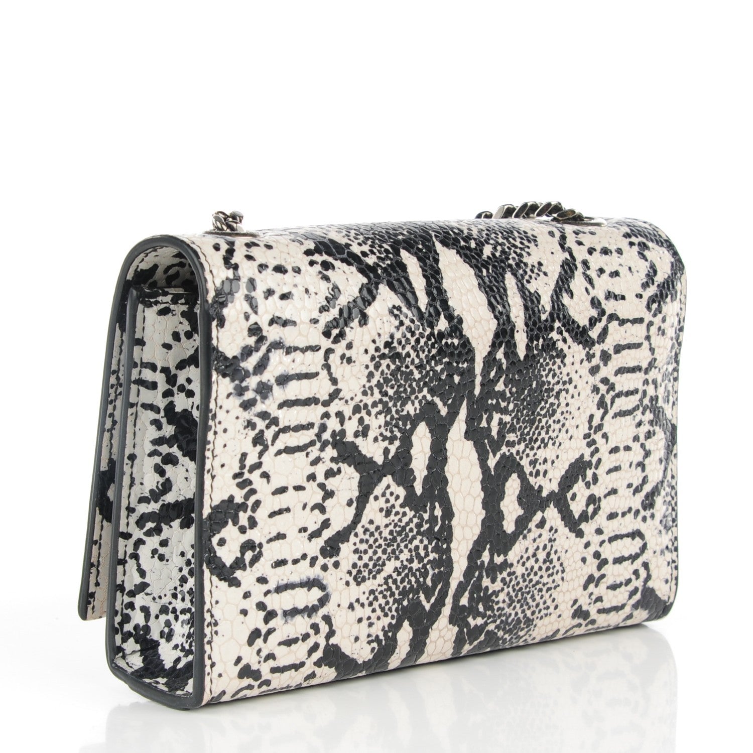 Saint Laurent Python Small Monogram Kate Tassel Satchel Black White 3 of 6