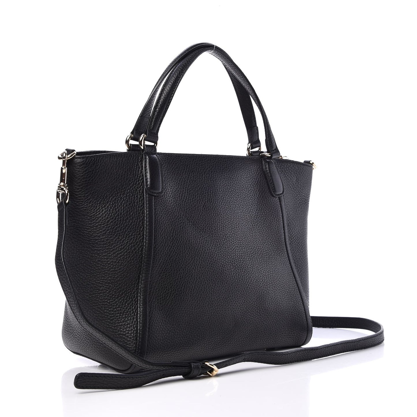 Pebbled Calfskin Small Soho Top Handle Bag Black