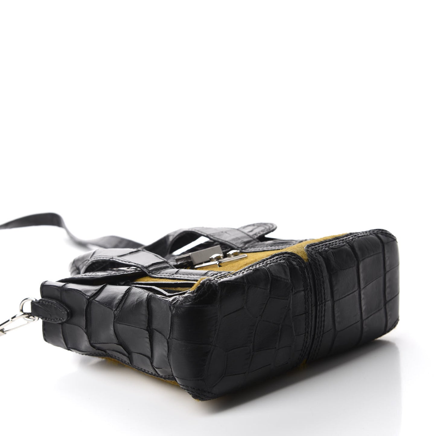 3.1 Calf Hair Calfskin Crocodile Embossed Mini Pashli Satchel Antique Grey Olive