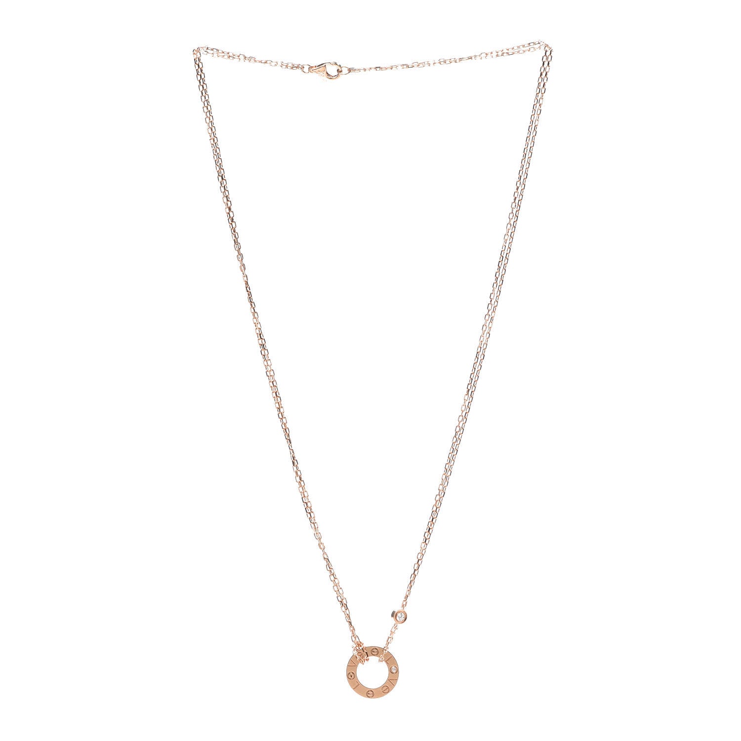 Cartier 18K Pink Gold 2 Diamond LOVE Necklace 3 of 6