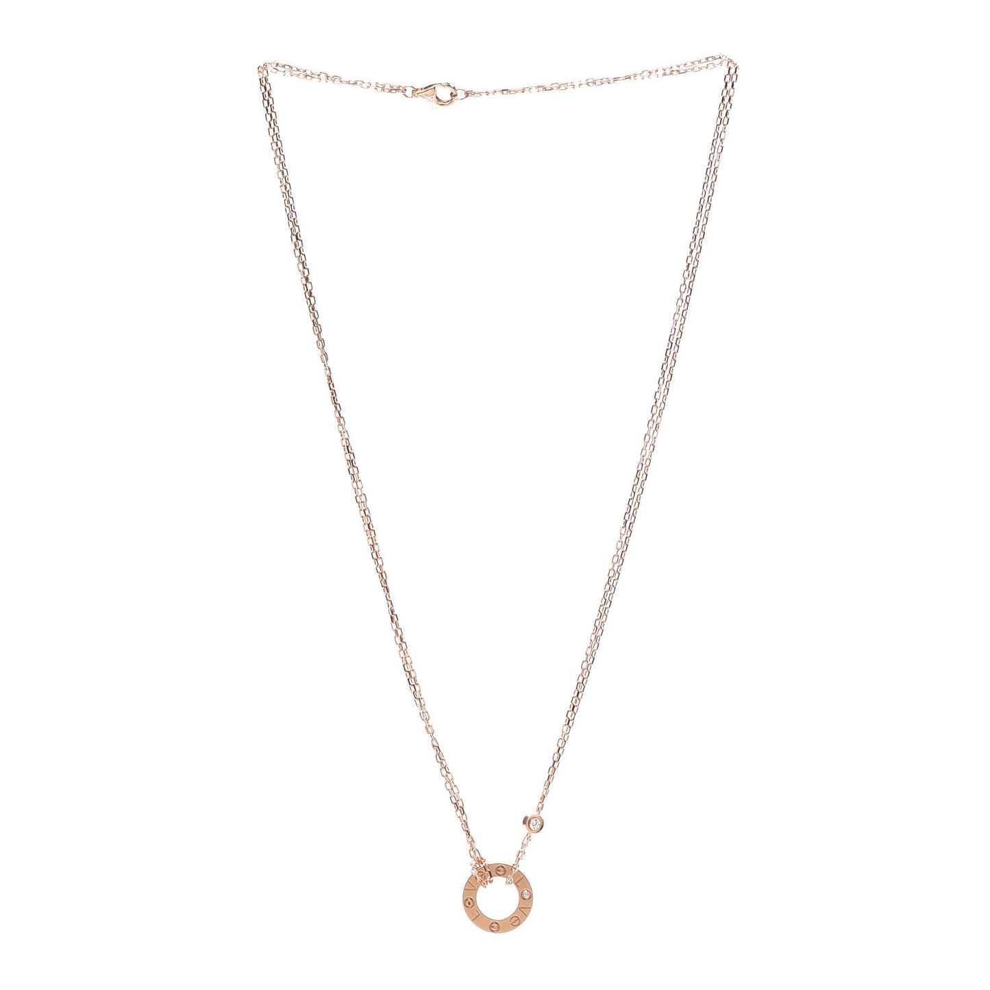 18K Pink Gold 2 Diamond LOVE Necklace