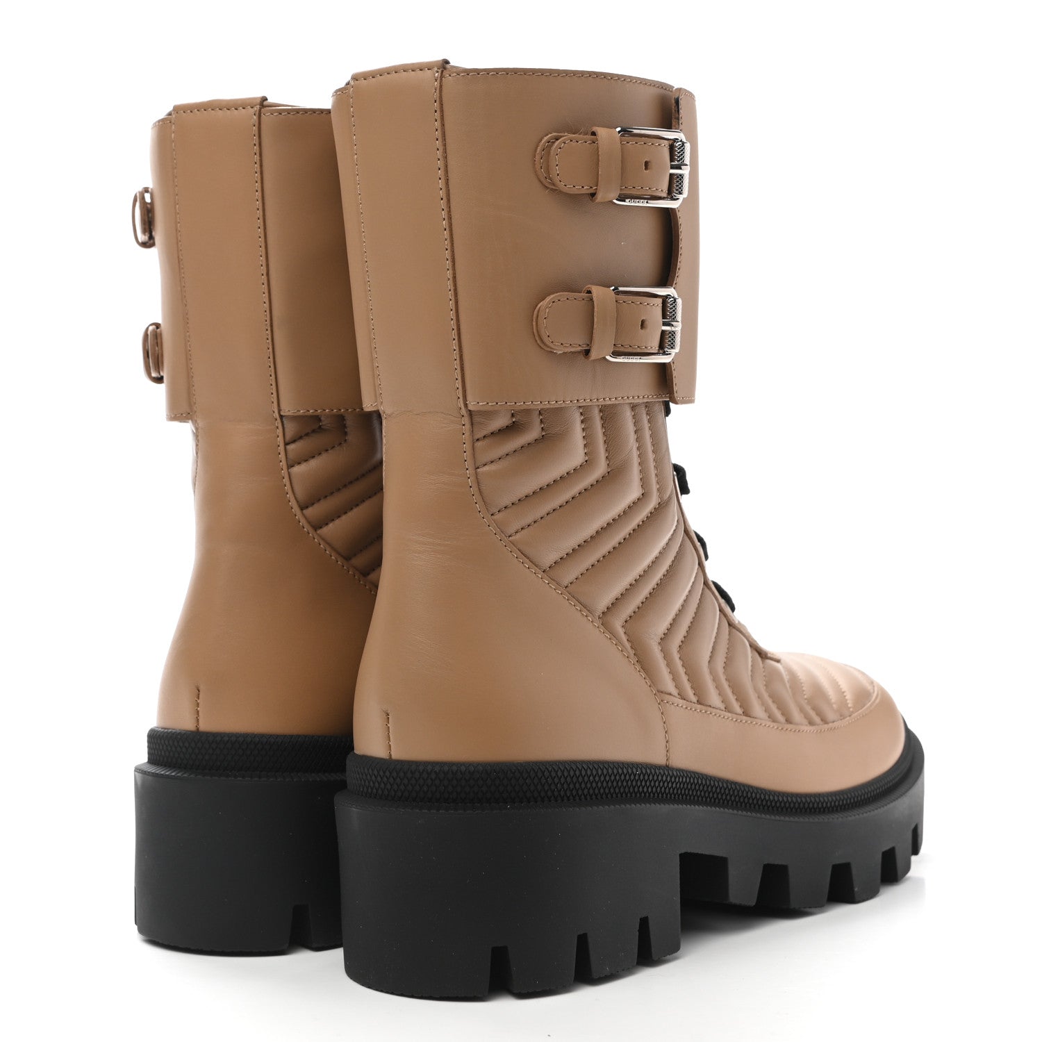 Gucci Nappa Frances GG Matelasse Platform Combat Boots 38 Natural Tan 4 of 9