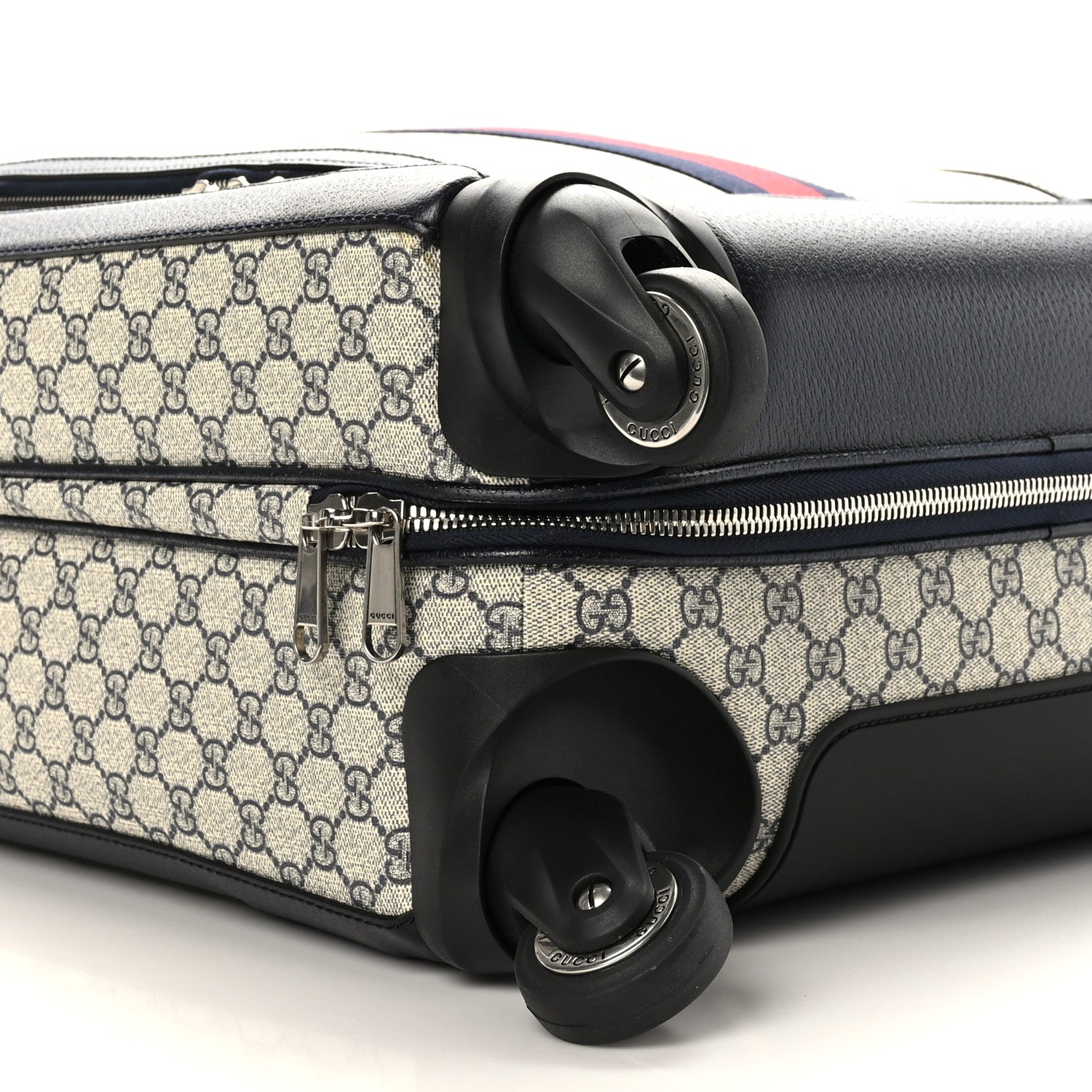 Gucci GG Supreme Monogram Textured Dollar Calfskin Web Savoy Cabin Plus Trolley Beige Blue 7 of 9