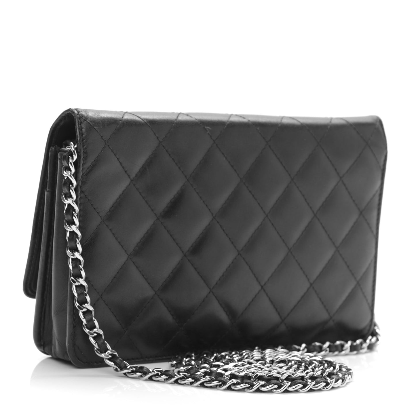 Calfskin Quilted Cambon Wallet On Chain WOC Black