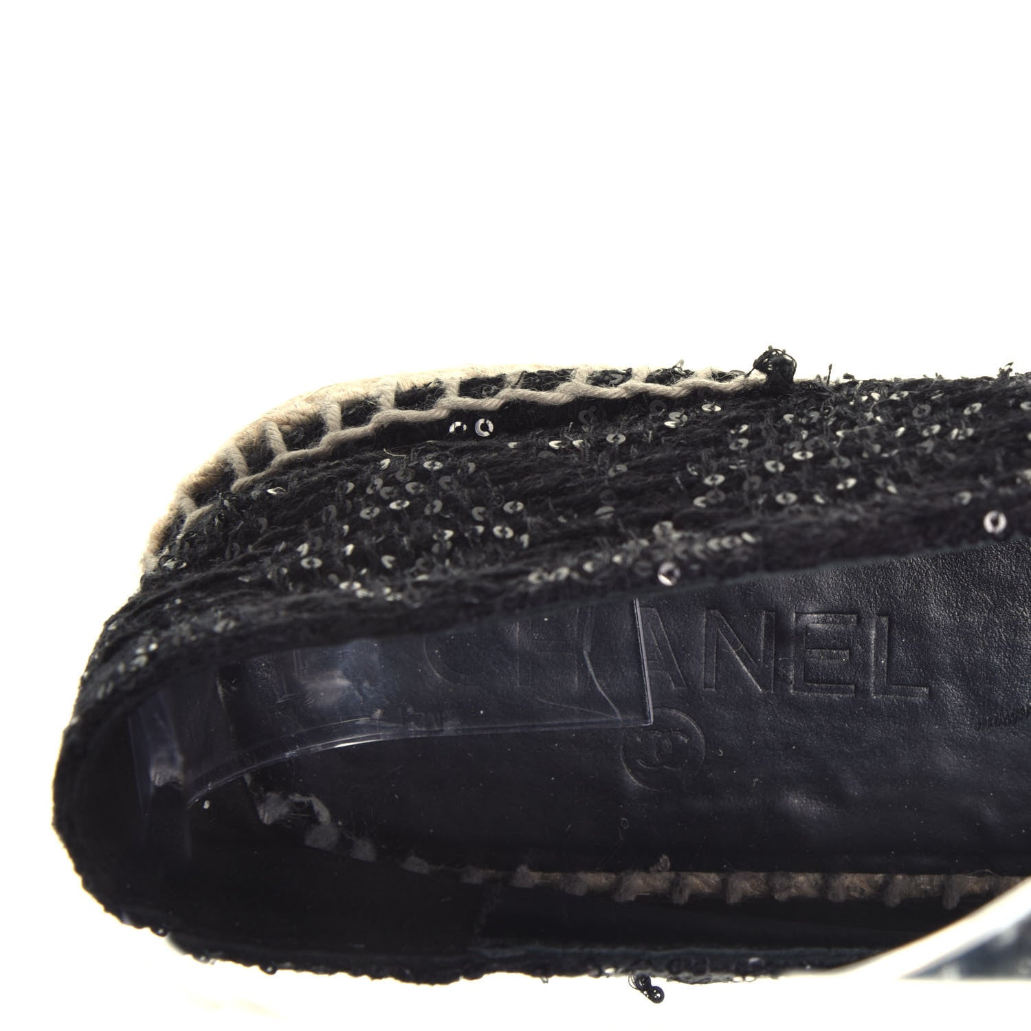 Chanel Tweed Patent Goatskin Sequin CC Espadrilles 37 Black 10 of 11