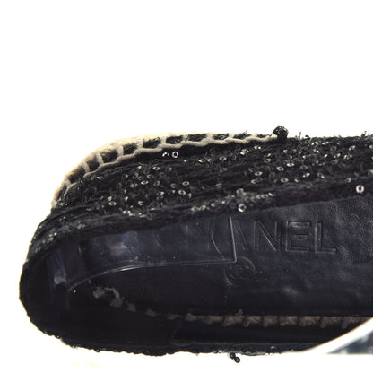 Chanel Tweed Patent Goatskin Sequin CC Espadrilles 37 Black 10 of 11